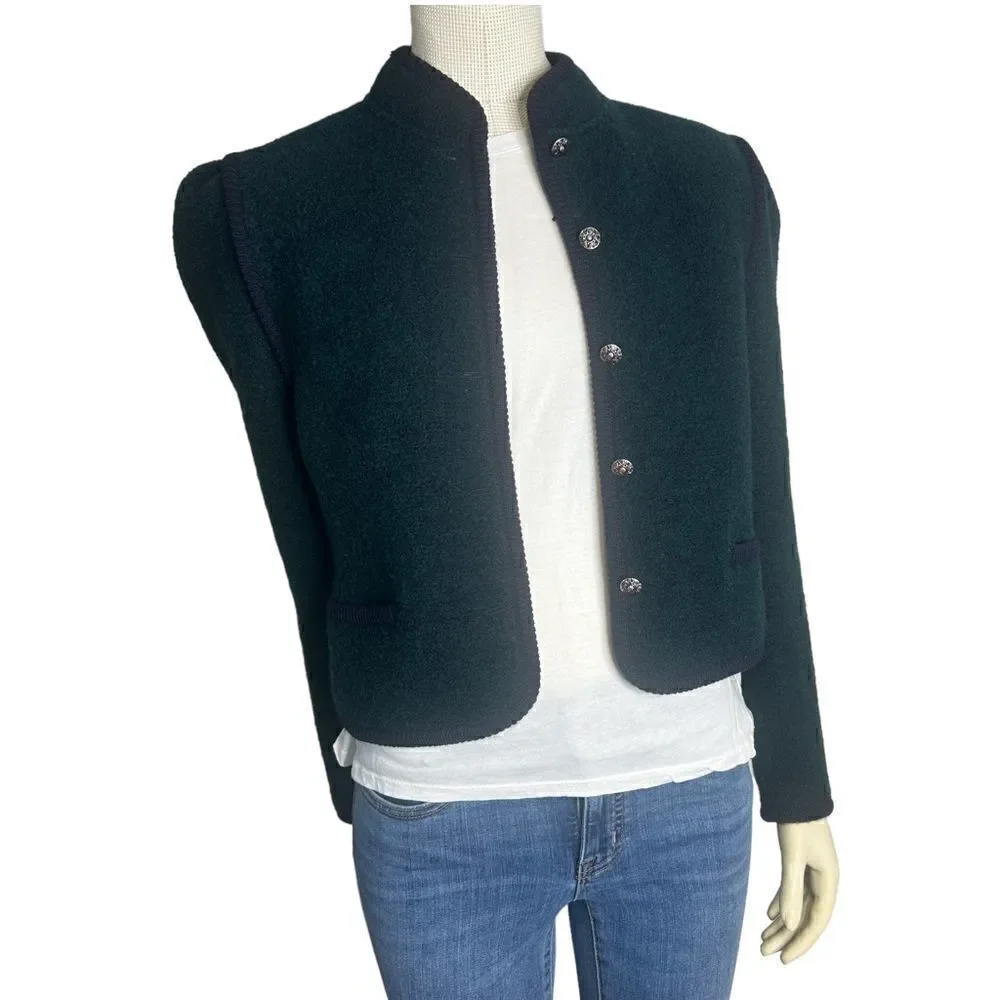 Jos A. Bank Vintage Baseball Green Crop Long Sleeves Pure Virgin Wool Jacket